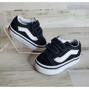 Vans Black & White Old Skool V Classic Suede Sneaker Shoes Infant Toddler Size 2